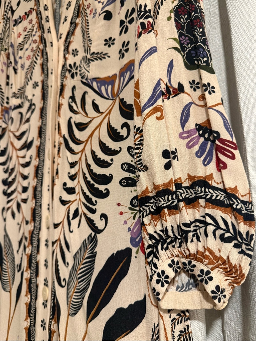 FARM Rio Cream Maxi Dress with Black Botanical Print and Multicolor Accents - Picture 7 of 10